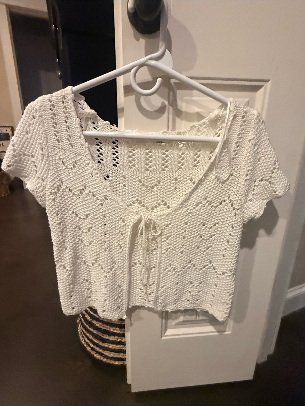 Altar'd State White Crochet Tie-Front Short Sleeve Top